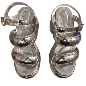 AKIRA Silver Strappy Sandals